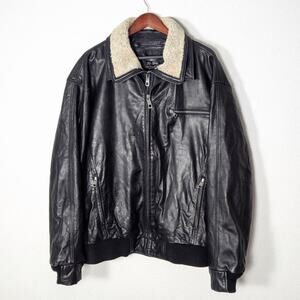 Top Gun Leather Bomber Jacket Black Size 3XL Heritage Aviator Sherpa